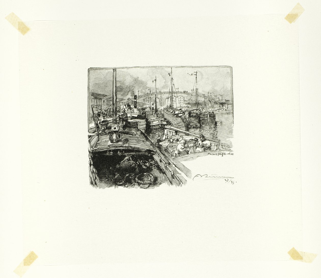 Villette Dock, plansch fem från Le Long de la Seine et des Boulevards av Louis Auguste Lepère