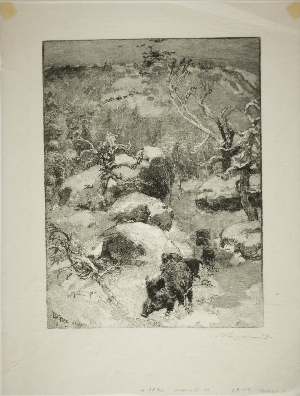 Vinter: klippan Cuvier-Châtillon av Louis Auguste Lepère
