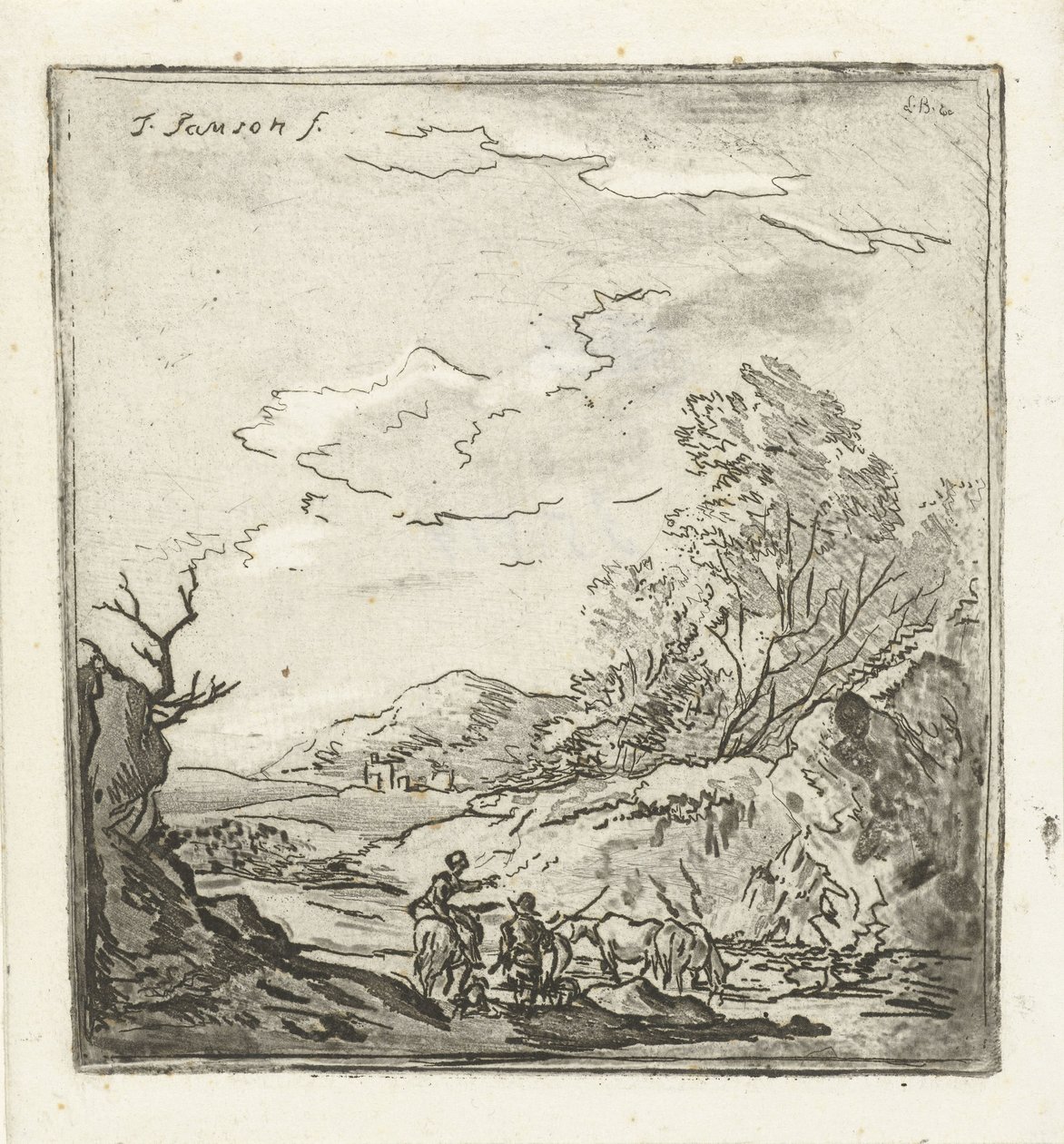 Landskap med ryttare och herde av Louis Bernard Coclers