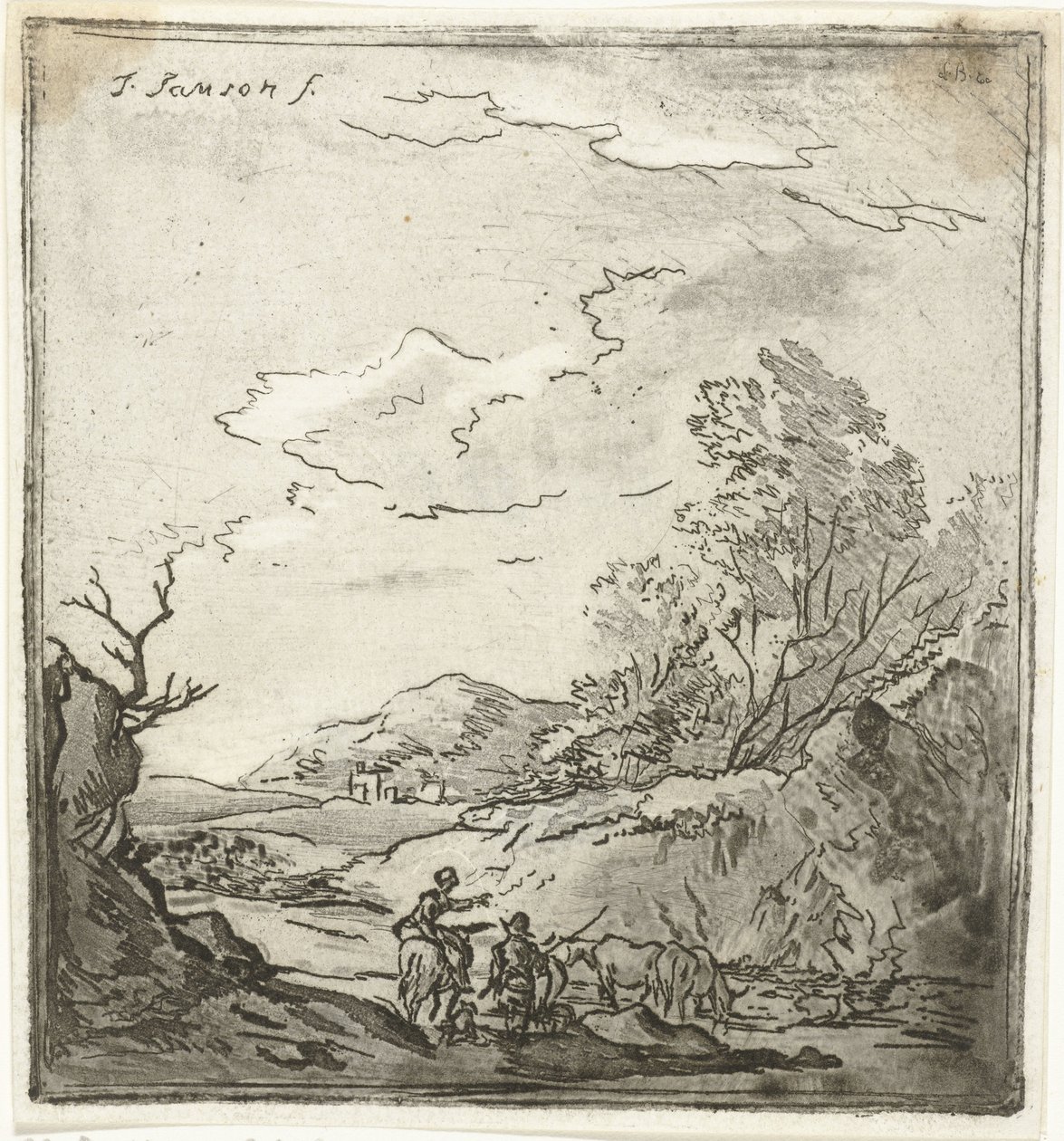 Landskap med ryttare och herde av Louis Bernard Coclers