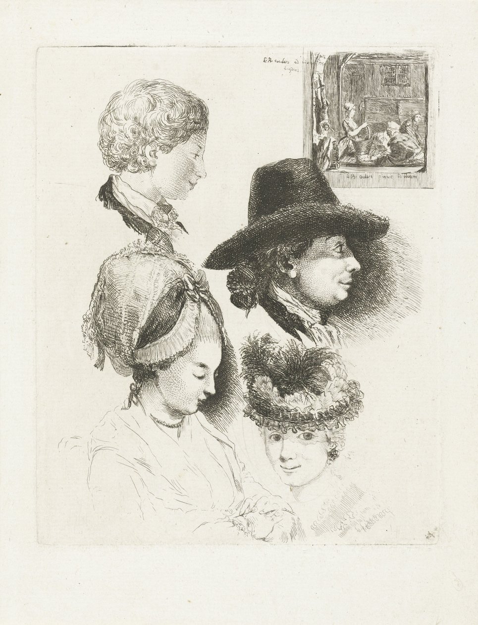 Studieblad med porträtt av Louis Bernard Coclers och hans familj av Louis Bernard Coclers
