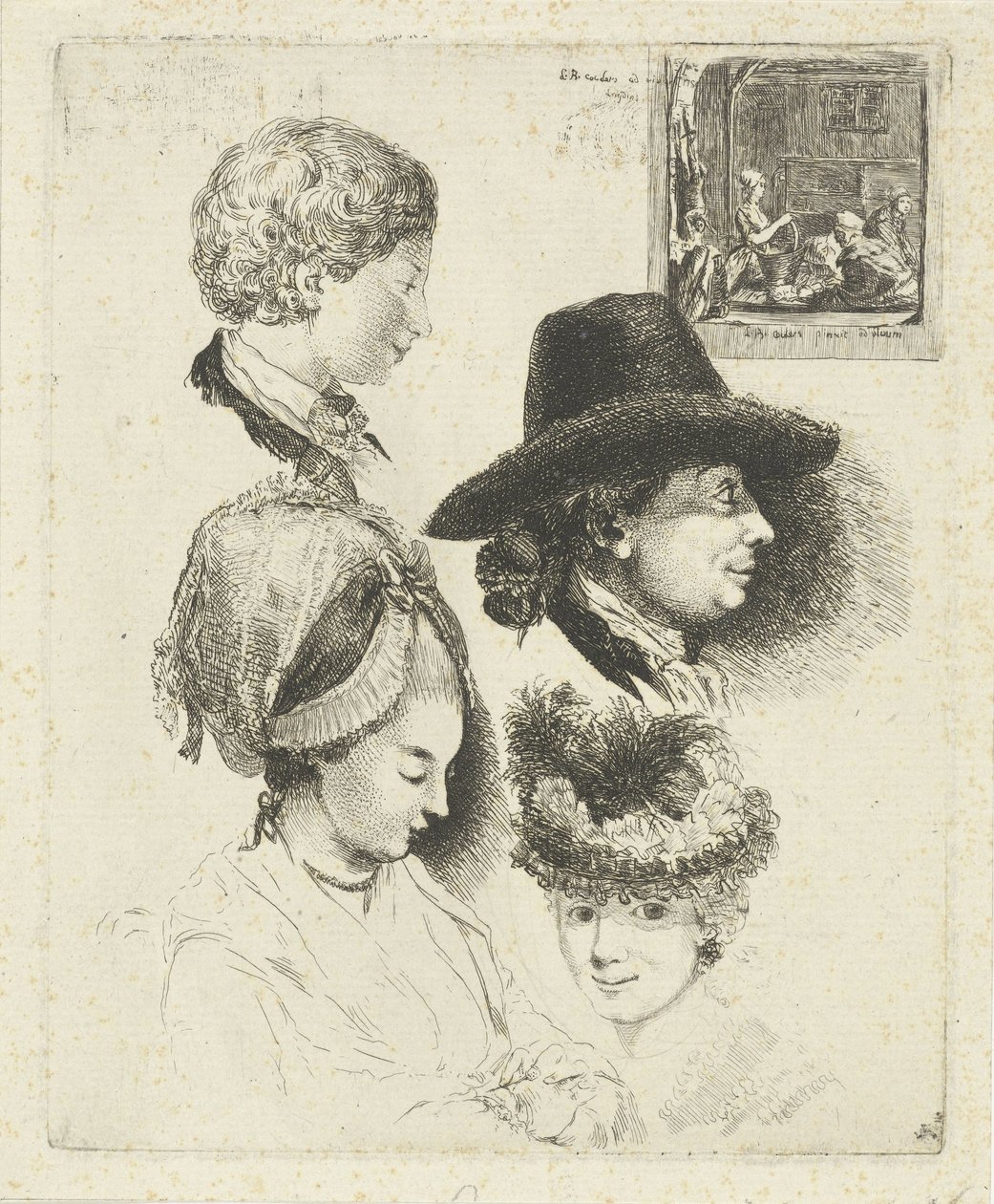 Studieblad med porträtt av Louis Bernard Coclers och hans familj av Louis Bernard Coclers