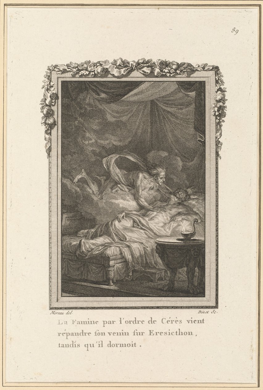 Hungersnöd på order av Ceres kommer att sprida sitt gift på Eresicthon, medan han sov av Louis Binet after Jean Michel Moreau