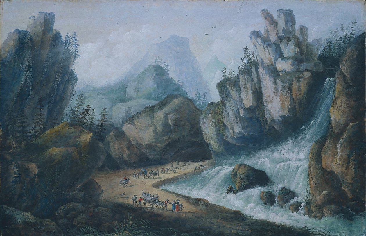 Torrent och vattenfall i Alperna, 1792. av Louis Bélanger