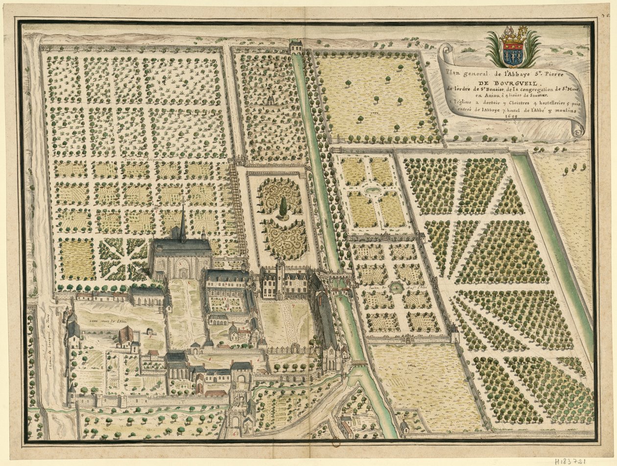 Abbaye de Bourgueil, översiktsplan av Louis Boudan