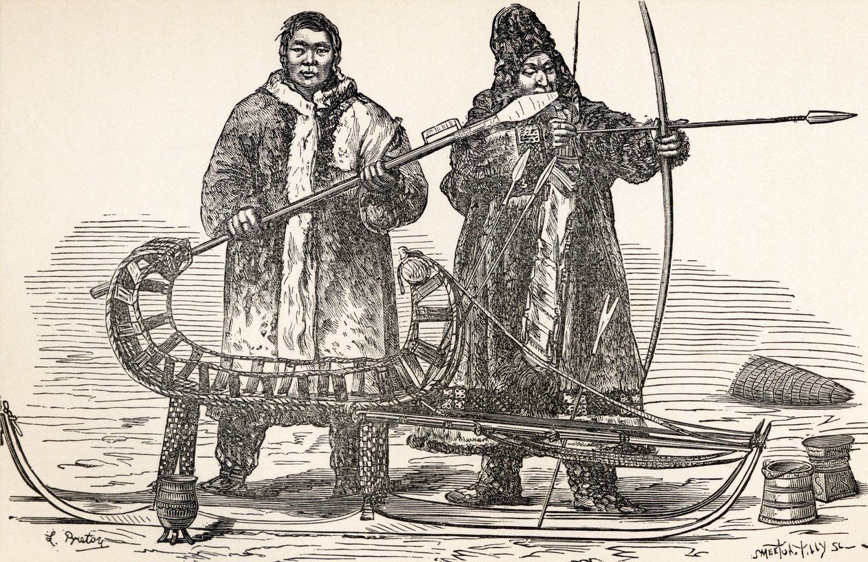 Infödda buryater från republiken Buryat, Ryssland, från Från Paris till Pekin över Siberian Snows av Victor Meignan, graverad av Smeeton-Tilly (Burne Smeeton (fl.1840-60) och Auguste Tilly (d.1898)), publ. av Louis Breton