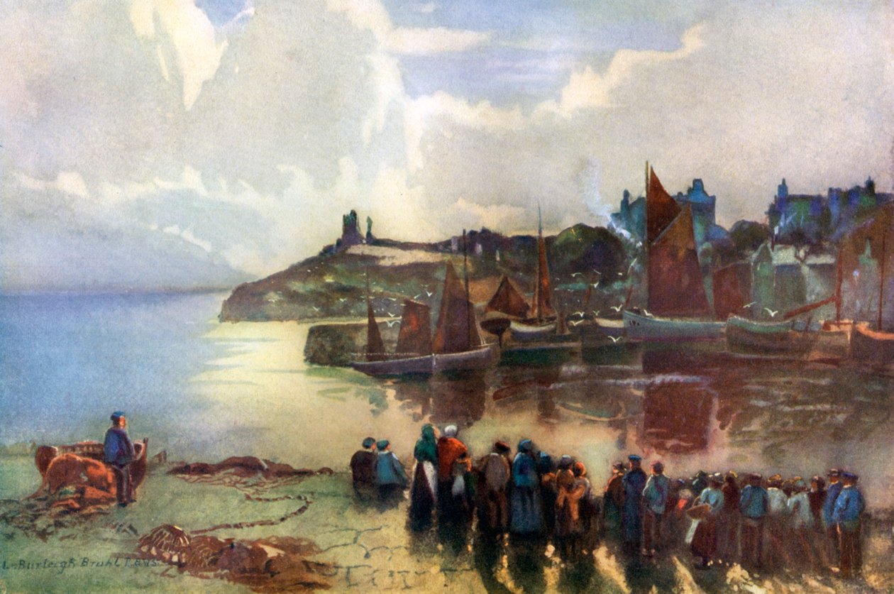 Tenby slott och hamn, Pembrokeshire, Wales, 1924-1926 av Louis Burleigh Bruhl