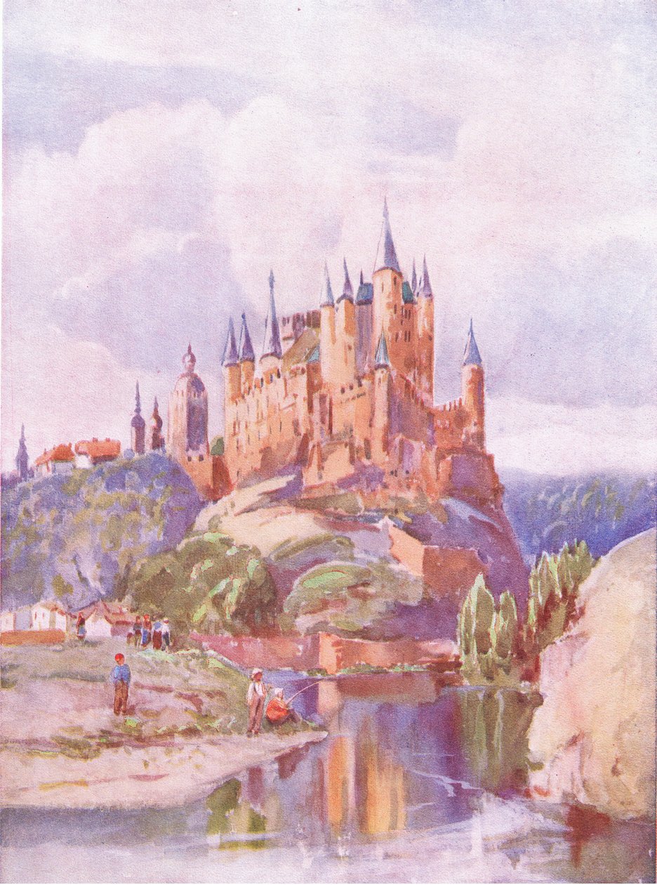 Alcazar, Segonia, från Hutchinsons pittoreska Europa publicerad av Hutchinson & Son, ca 1930 av Louis Burleigh Bruhl