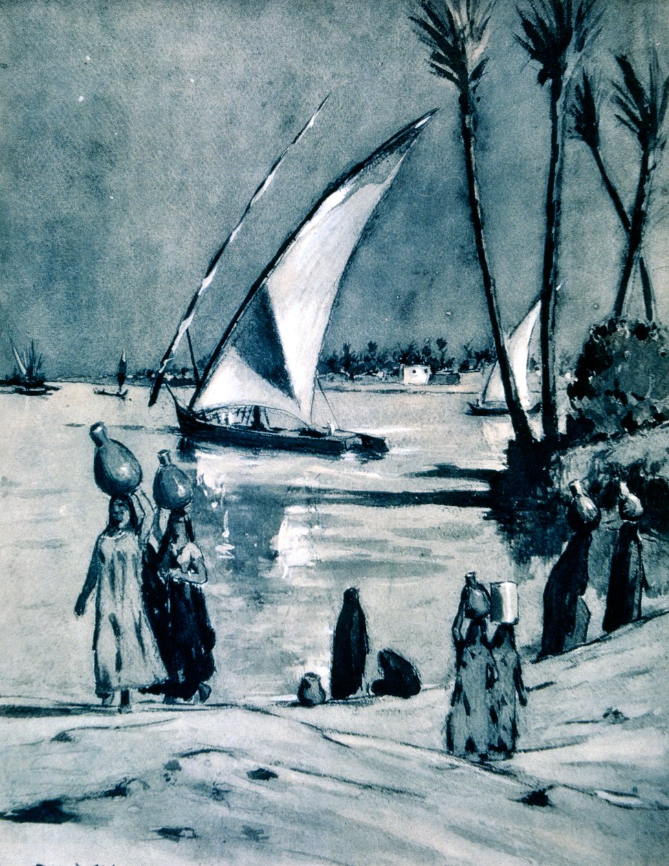 Bärande vatten från Nilen, Kairo, Egypten, 1928 av Louis Cabanes
