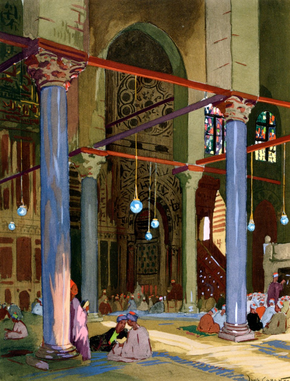 Interiör av al-Muayyad-moskén, Kairo, Egypten, 1928 av Louis Cabanes