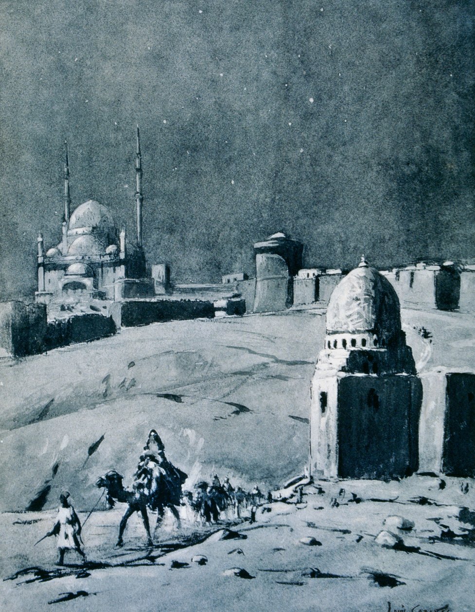 Muhammad Alis moské under månsken, Kairo, Egypten, 1928 av Louis Cabanes