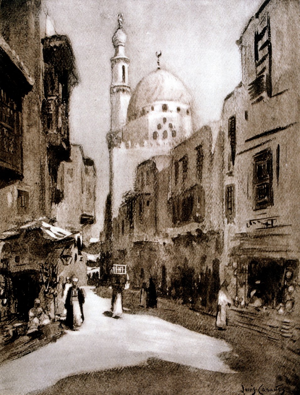 Gammal gata i solljus, Kairo, Egypten, 1928 av Louis Cabanes