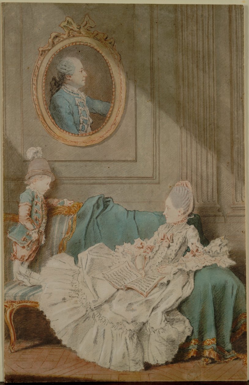 Madame Millin du Perreux och hennes son, med ett målat porträtt..., ca. 1760. av Louis Carrogis dit Carmontelle