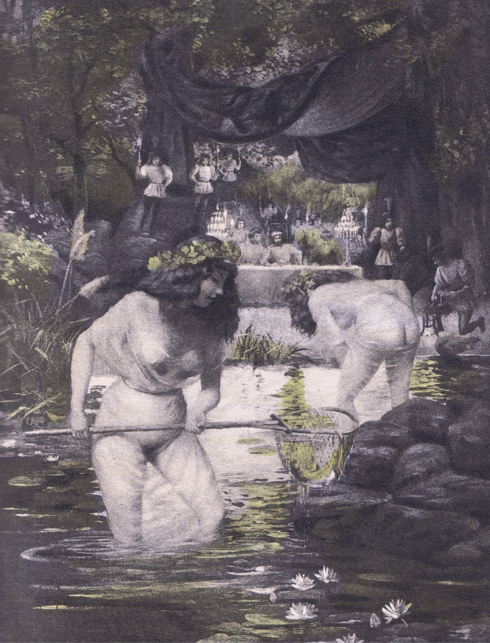 Ginerva och Isotta, illustration från Decameron av Boccaccio publicerad av Navarre Society 1930-talet (litho) av Louis Chalon