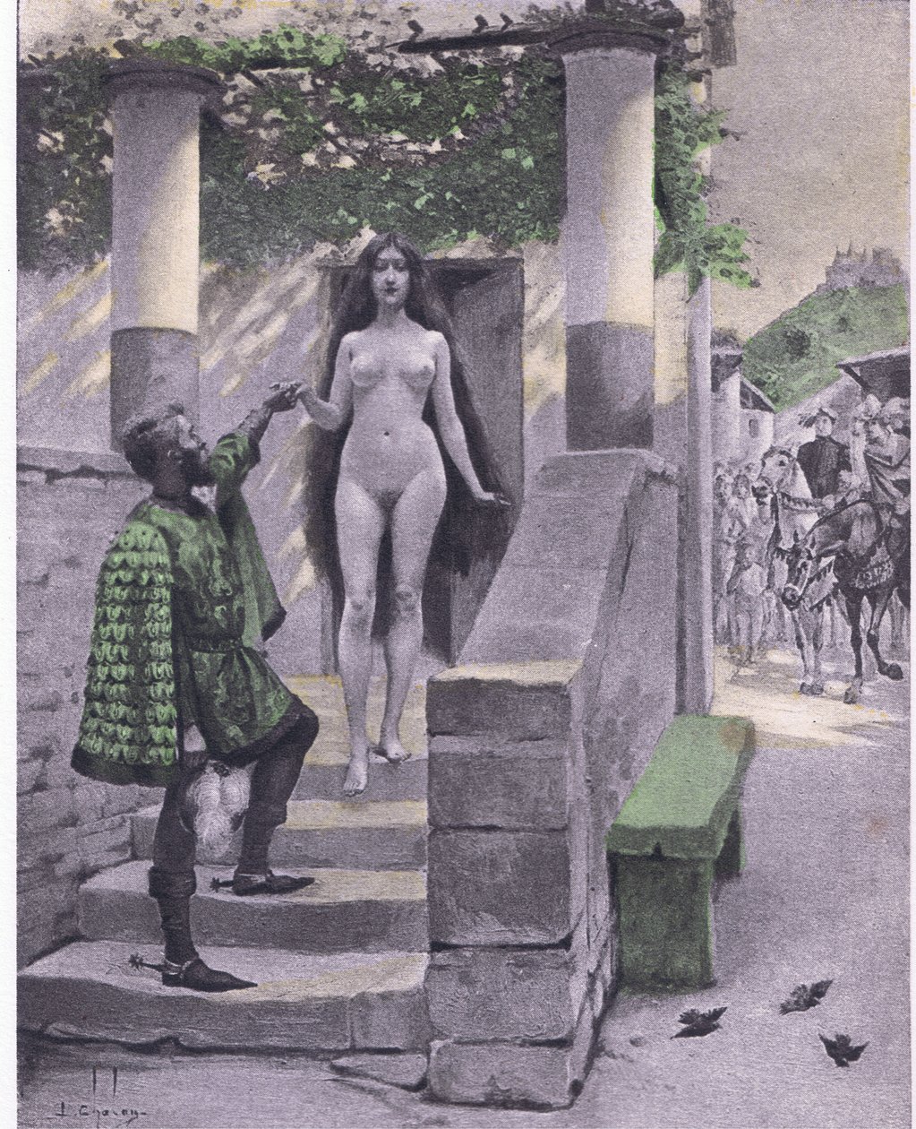 Griselda, illustration från Decameron av Boccaccio publicerad av Navarre Society 1930-talet (litho) av Louis Chalon