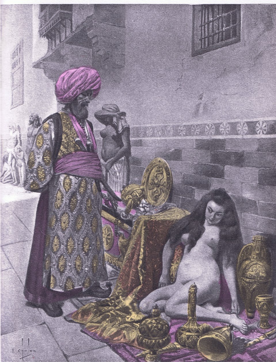 Osbech and the captives, illustration från Decameron of Boccaccio publicerad av Navarre Society 1930-talet (litho) av Louis Chalon