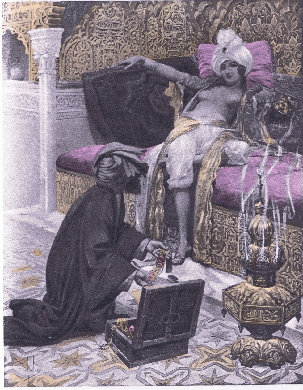Dottern till kungen av Tunis, illustration från Decameron av Boccaccio publicerad av Navarre Society 1930-talet (litho) av Louis Chalon