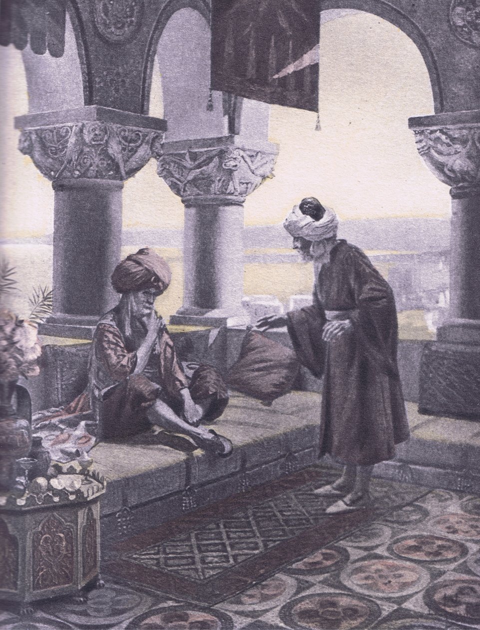 De tre ringarna, illustration från Decameron av Boccaccio publicerad av Navarre Society 1930-talet (litho) av Louis Chalon