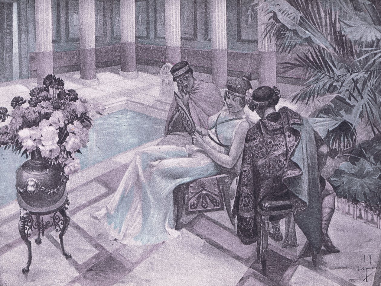Titus och Gisippus, illustration från Decameron av Boccaccio publicerad av Navarre Society 1930-talet (litho) av Louis Chalon