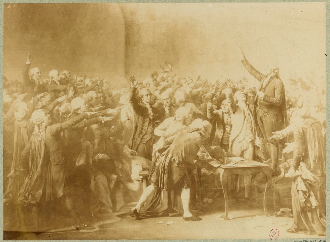 The Tennis Court Oath, 20 juni 1789 (sepiafoto) av Louis Charles Auguste (after) Couder