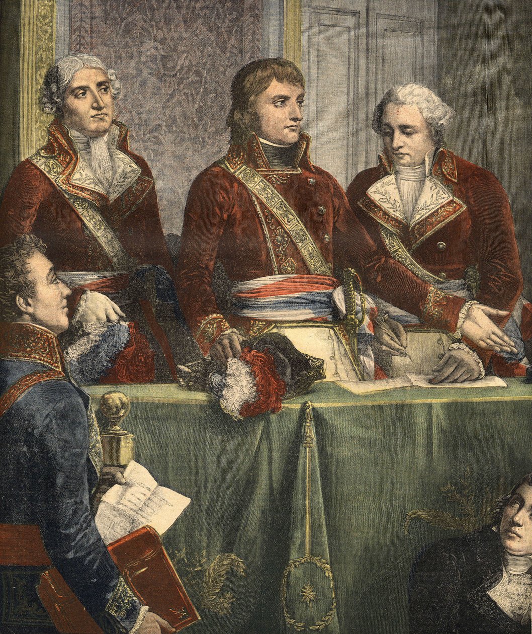 Installation av statsrådet i Palais du Petit Luxembourg den 25 december 1799 (gravyr) av Louis Charles Auguste Couder