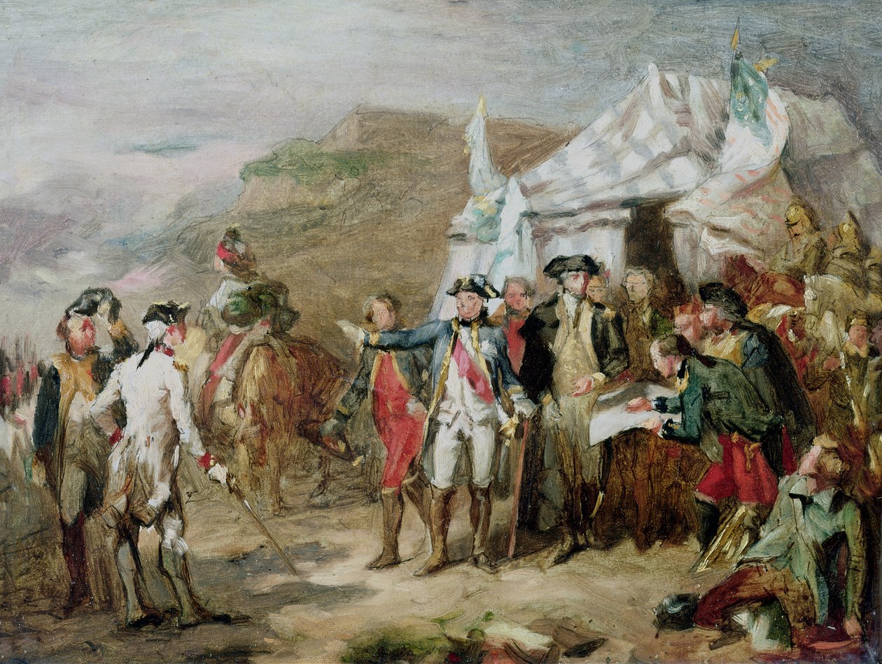 Skiss för slaget vid Yorktown, 1 till 17 oktober 1781, ca 1836 av Louis Charles Auguste Couder