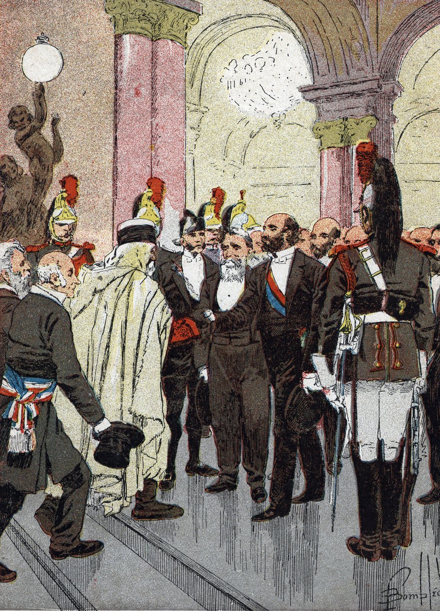 Bankett för Frankrikes borgmästare (Banquet of the mayors of France den 18 augusti 1889 i stadshuset i Paris, inbjuden för att fira den stora utställningen) Illustration av Louis Charles Bombled (1862-1927) från Merciers "Les grandes journees de" l
