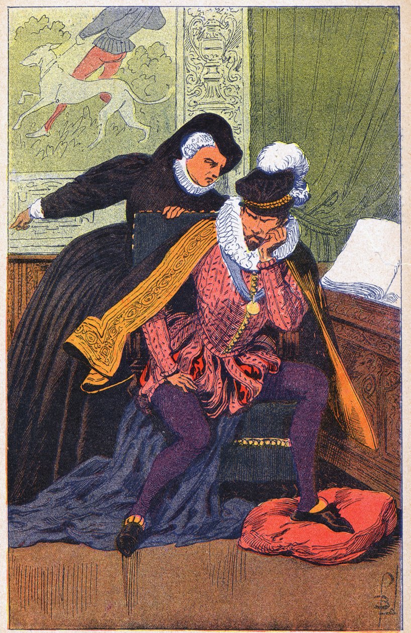 Catherine de Medicis och hennes son Charles IX av Louis Charles Bombled