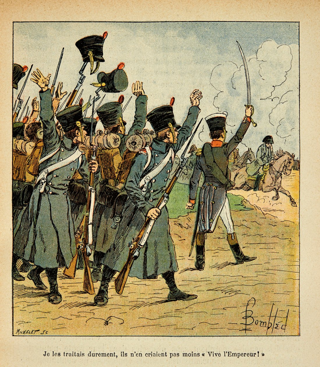 Illustration av Bombled Louis (1862-1927) från boken "The Memorial of Saint Helene" av greve Emmanuel de Las Cases (1766-1842): The Troops Acclaim Emperor Napoleon, Private Collection av Louis Charles Bombled