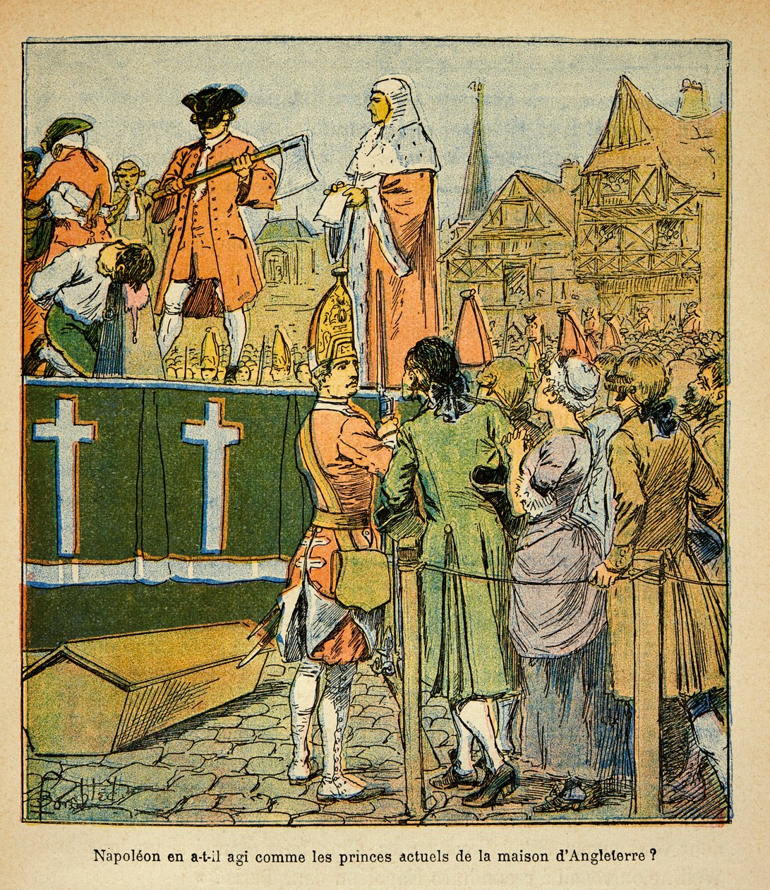 Illustration af Bombled Louis (1862-1927) fra bogen "The Memorial of Saint Helene" af Grev Emmanuel de Las Cases (1766-1842): Offentlig henrettelse i England i det 18. århundrede, Private Collectionswed av Louis Charles Bombled