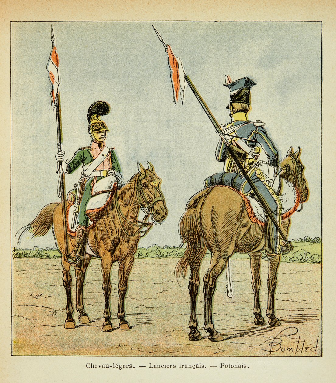 Illustration av Bombled Louis (1862-1927) från boken "The Memorial of Saint Helene" av greve Emmanuel de Las Cases (1766-1842): Light Horses of the Guard: French and Polish Lancier, Private Collection av Louis Charles Bombled