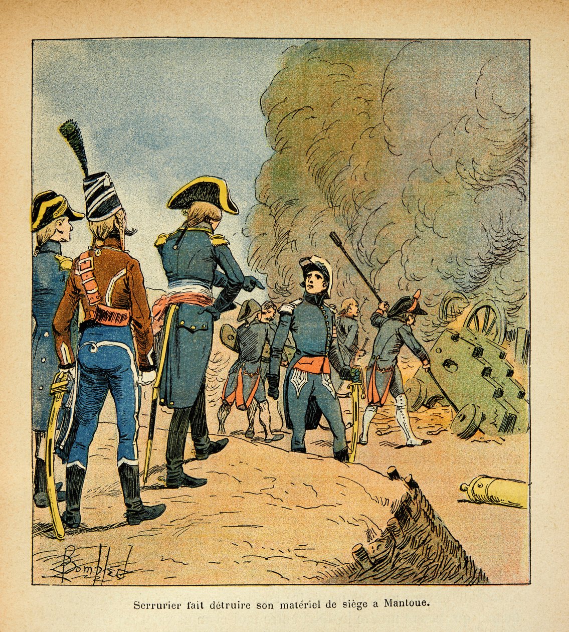 Illustration av Bombled Louis (1862-1927) från boken "The Memorial of Saint Helene" av greve Emmanuel de Las Cases (1766-1842): Låssmed får sina vapen förstörda i Mantuas högkvarter, privat samling av Louis Charles Bombled