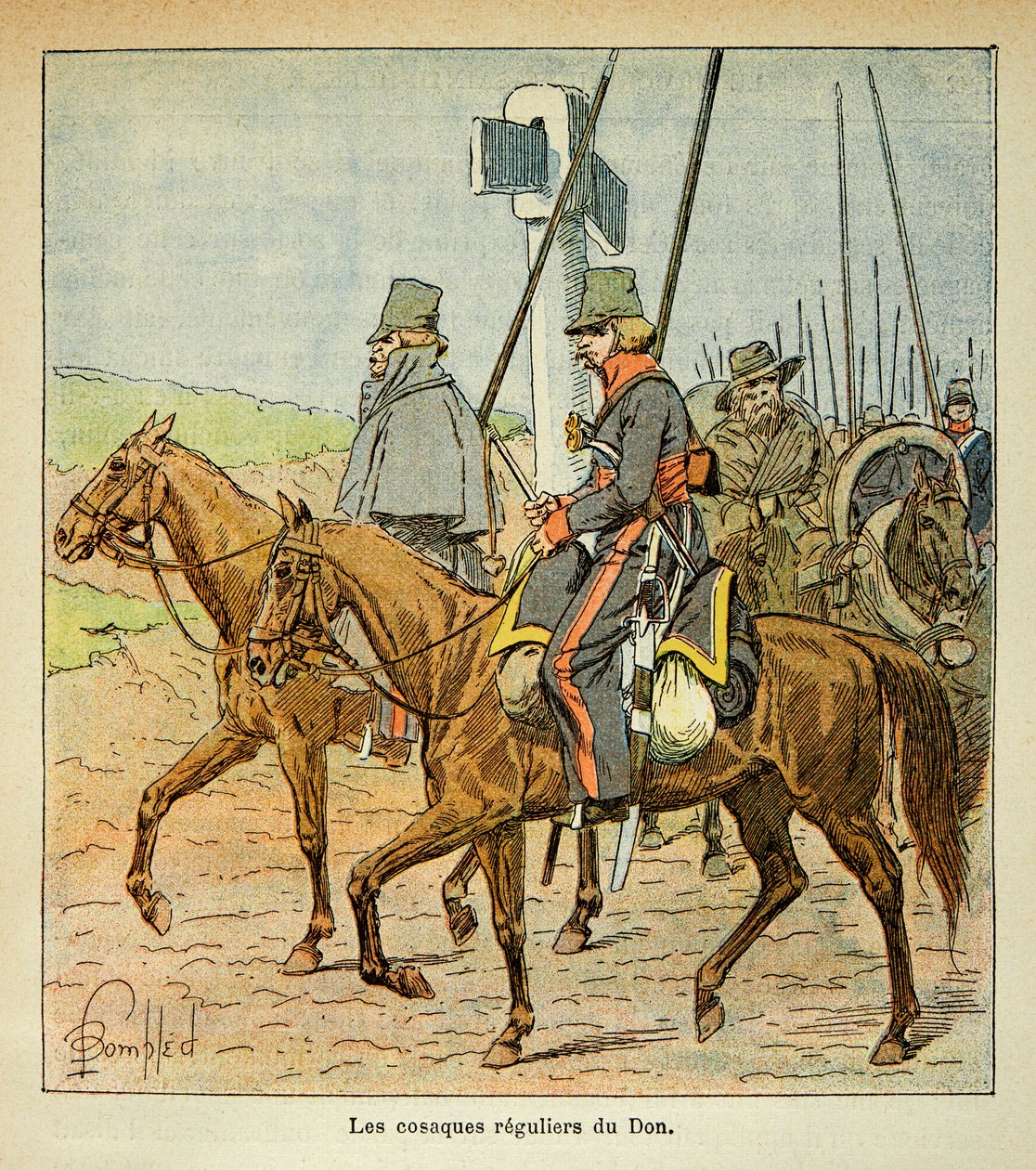 Illustration av Bombled Louis (1862-1927) från boken "The Memorial of Saint Helene" av greve Emmanuel de Las Cases (1766-1842): The Cossacks of the Don, Privat samling av Louis Charles Bombled