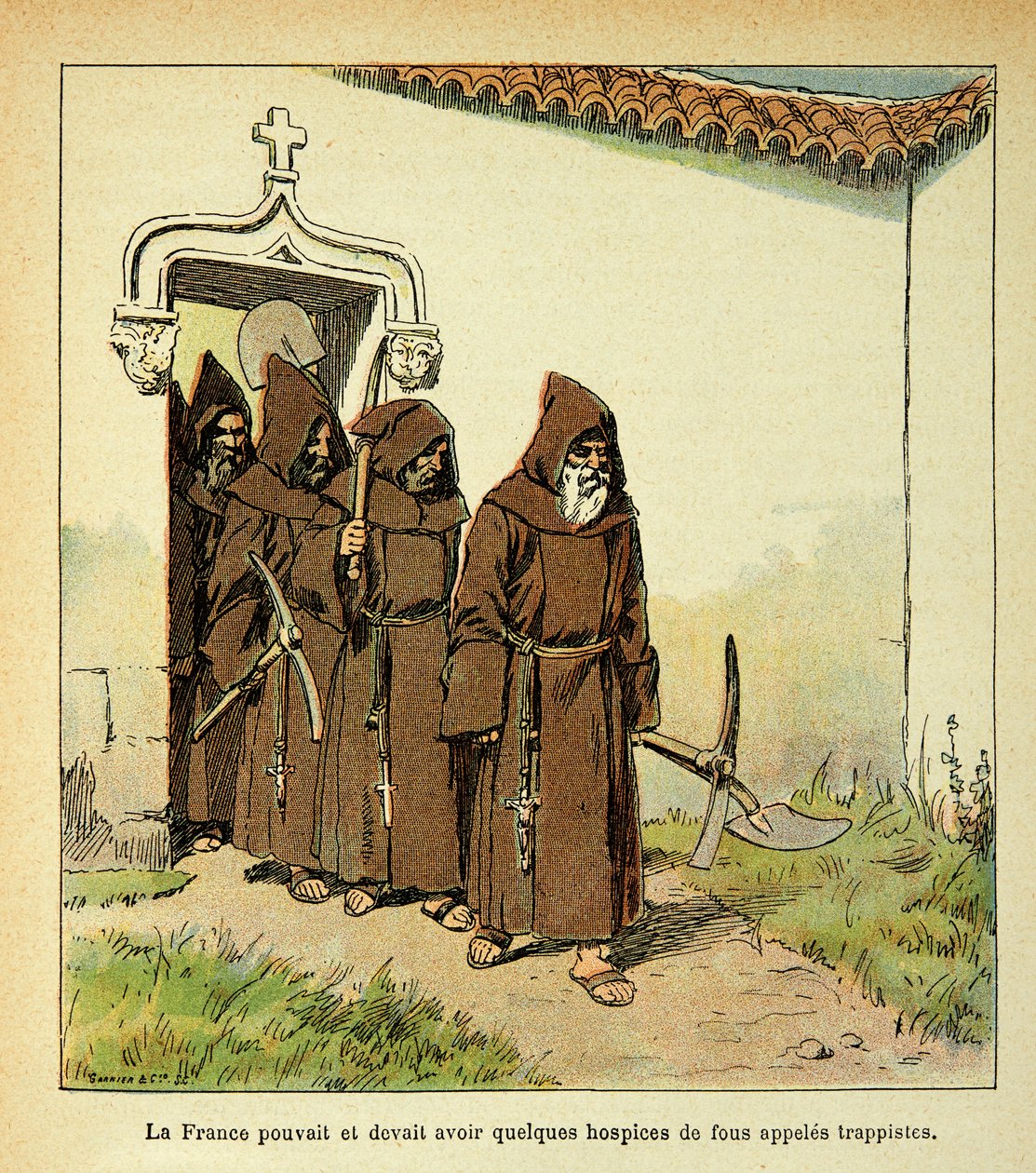 Illustration av Bombled Louis (1862-1927) från boken "The Memorial of Saint Helene" av greve Emmanuel de Las Cases (1766-1842): Trappister, privat samling av Louis Charles Bombled