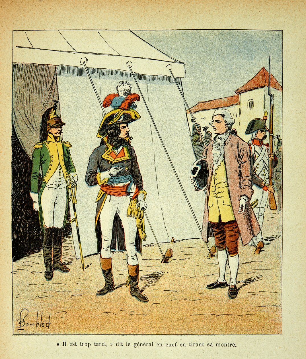 Illustration av Bombled Louis (1862-1927) från boken "The Memorial of Saint Helene" av greve Emmanuel de Las Cases (1766-1842): Venedigs representant försöker förhandla med Bonaparte, privat samling. av Louis Charles Bombled