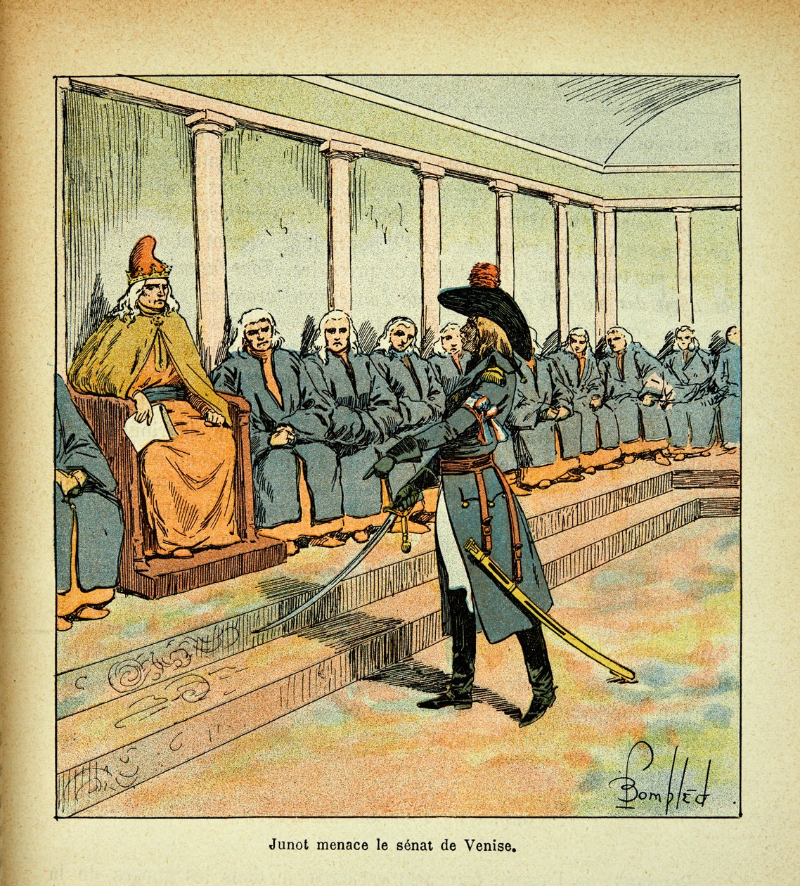 Illustration av Bombled Louis (1862-1927) från boken "The Memorial of Saint Helene" av greve Emmanuel de Las Cases (1766-1842): Junot (Jean Andoche Junot, hertig av Abrantes, känd som La Tempete av Louis Charles Bombled