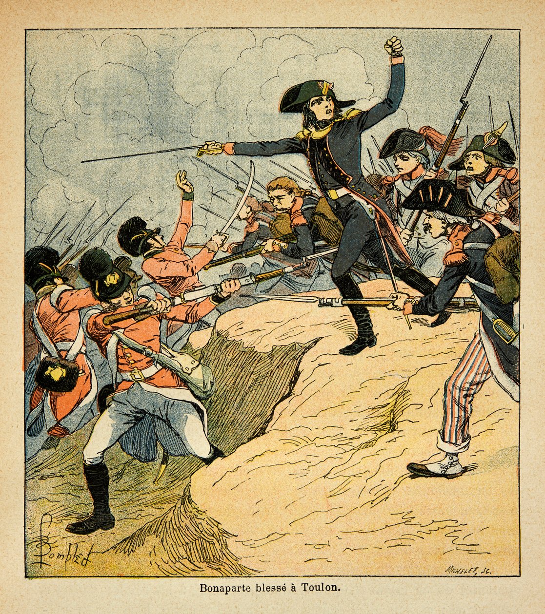 Illustration av Bombled Louis (1862-1927) från boken "The Memorial of Saint Helene" av greve Emmanuel de Las Cases (1766-1842): Bonapartes sår i Toulon, privat samling. av Louis Charles Bombled