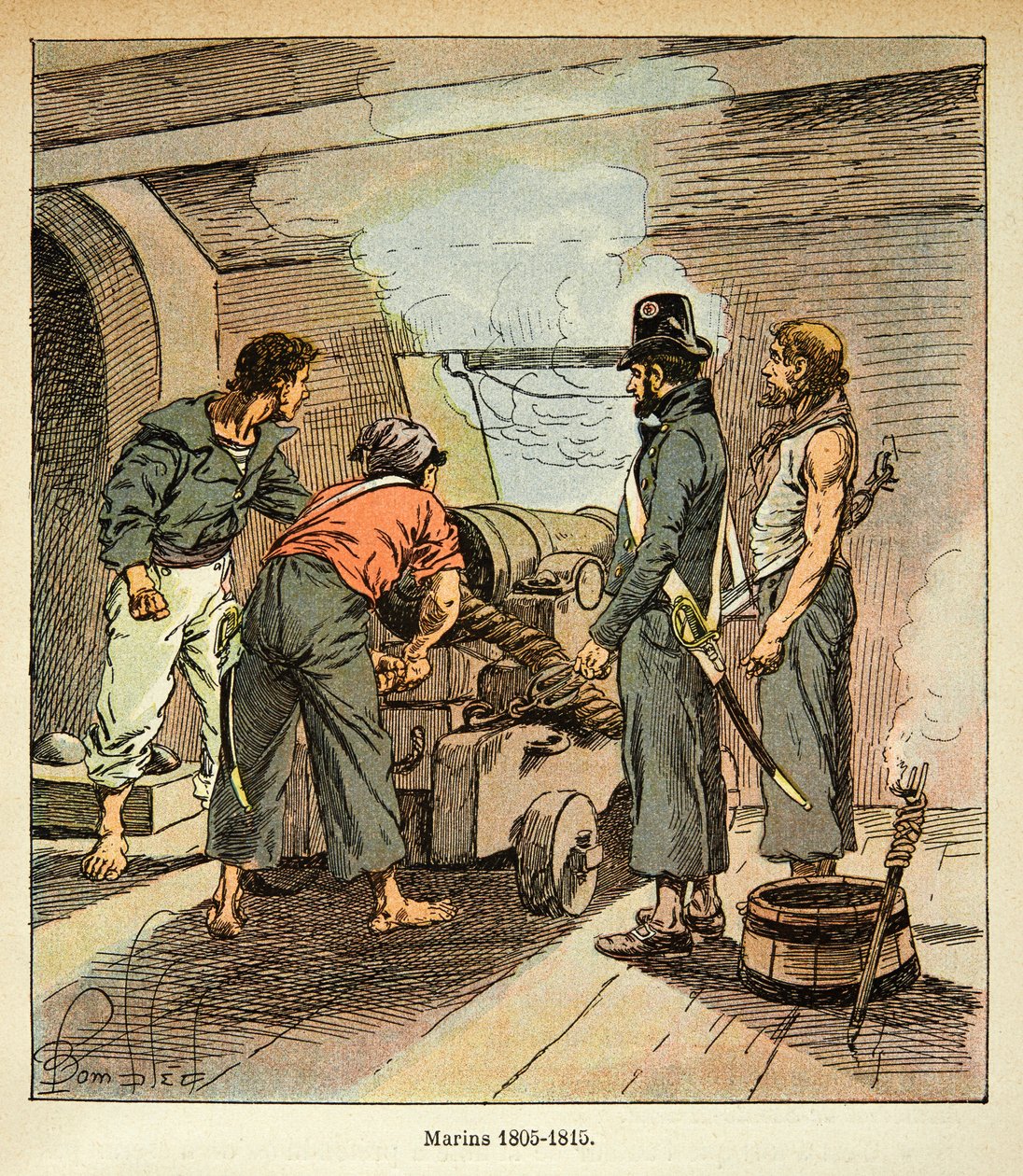 Illustration av Bombled Louis (1862-1927) från boken "The Memorial of Saint Helene" av greve Emmanuel de Las Cases (1766-1842): Franska sjömän mellan 1805 och 1815, privat samling av Louis Charles Bombled