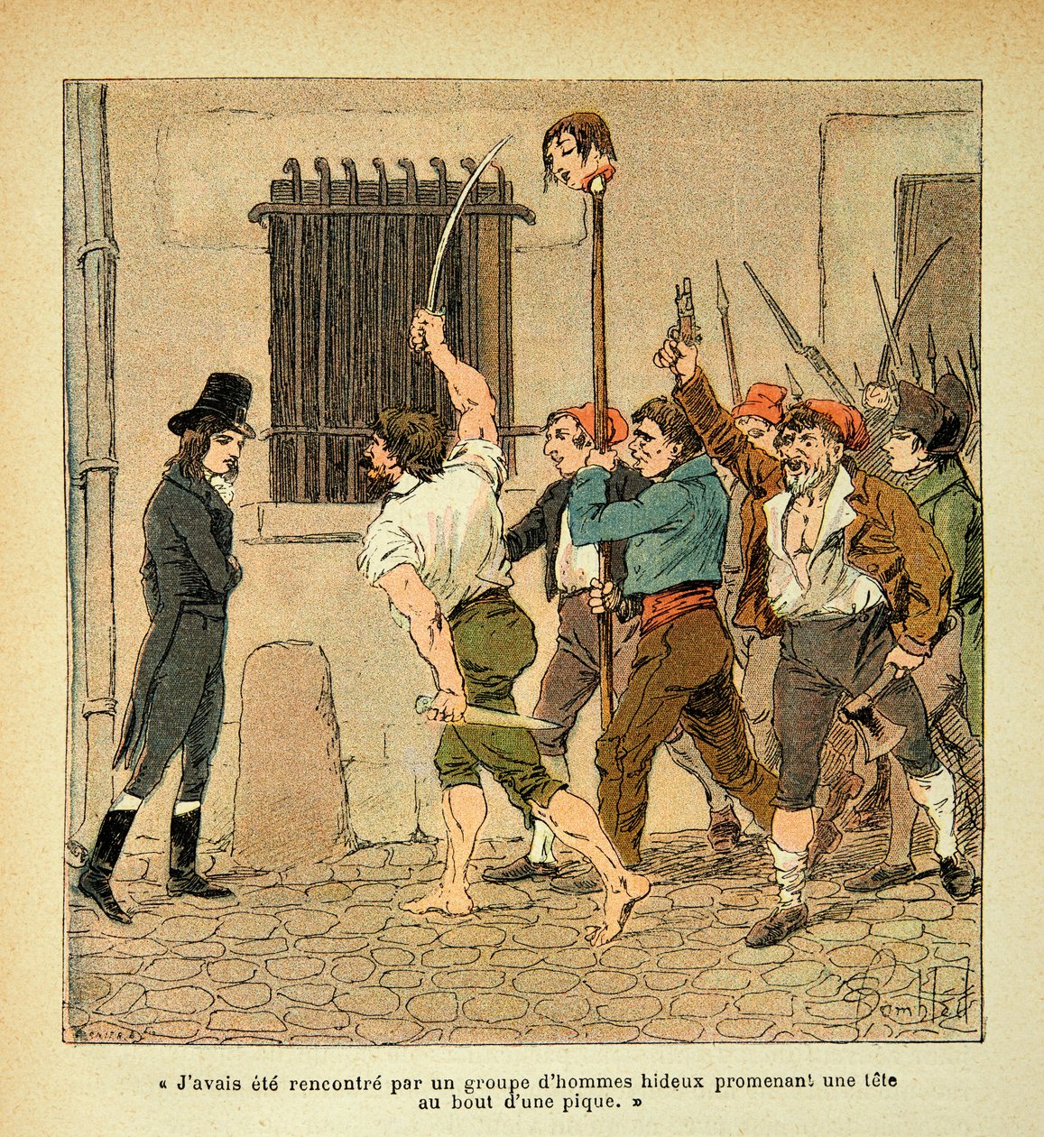 Illustration av Bombled Louis (1862-1927) från boken "The Memorial of Saint Helene" av greve Emmanuel de Las Cases (1766-1842): Bonaparte under den franska revolutionen konfronterar folkmassan, Privat samling av Louis Charles Bombled