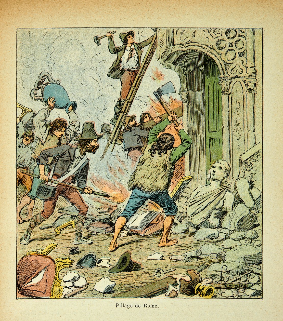 Illustration av Bombled Louis (1862-1927) från boken "The Memorial of Saint Helene" av greve Emmanuel de Las Cases (1766-1842): Plundring av Rom, privat samling av Louis Charles Bombled
