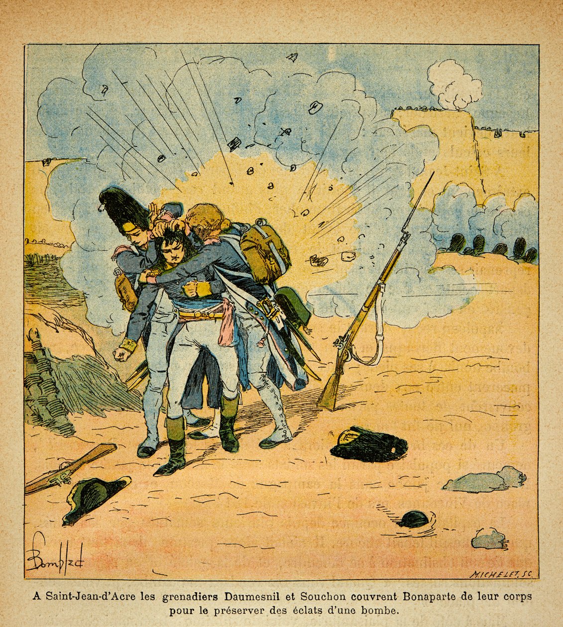 Illustration av Bombled Louis (1862-1927) från boken "The Memorial of Saint Helene" av greve Emmanuel de Las Cases (1766-1842): Vid belägringen av Saint Jean d