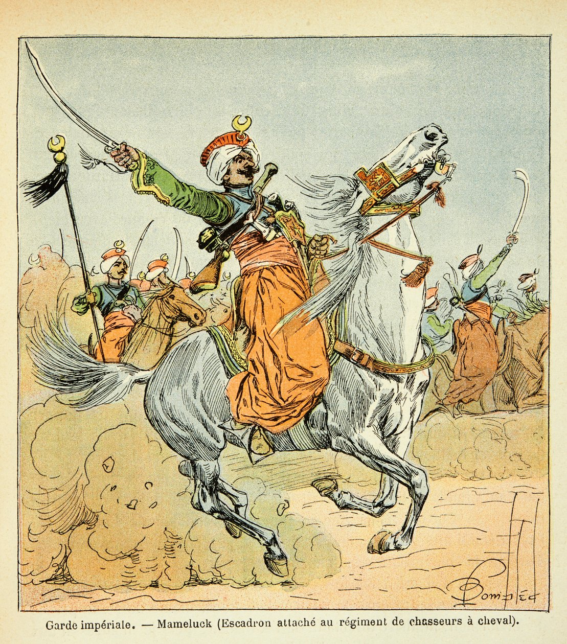 Illustration av Bombled Louis (1862-1927) från boken "The Memorial of Saint Helene" av greve Emmanuel de Las Cases (1766-1842): Mamluk of the Imperiale Guard, Privat samling av Louis Charles Bombled