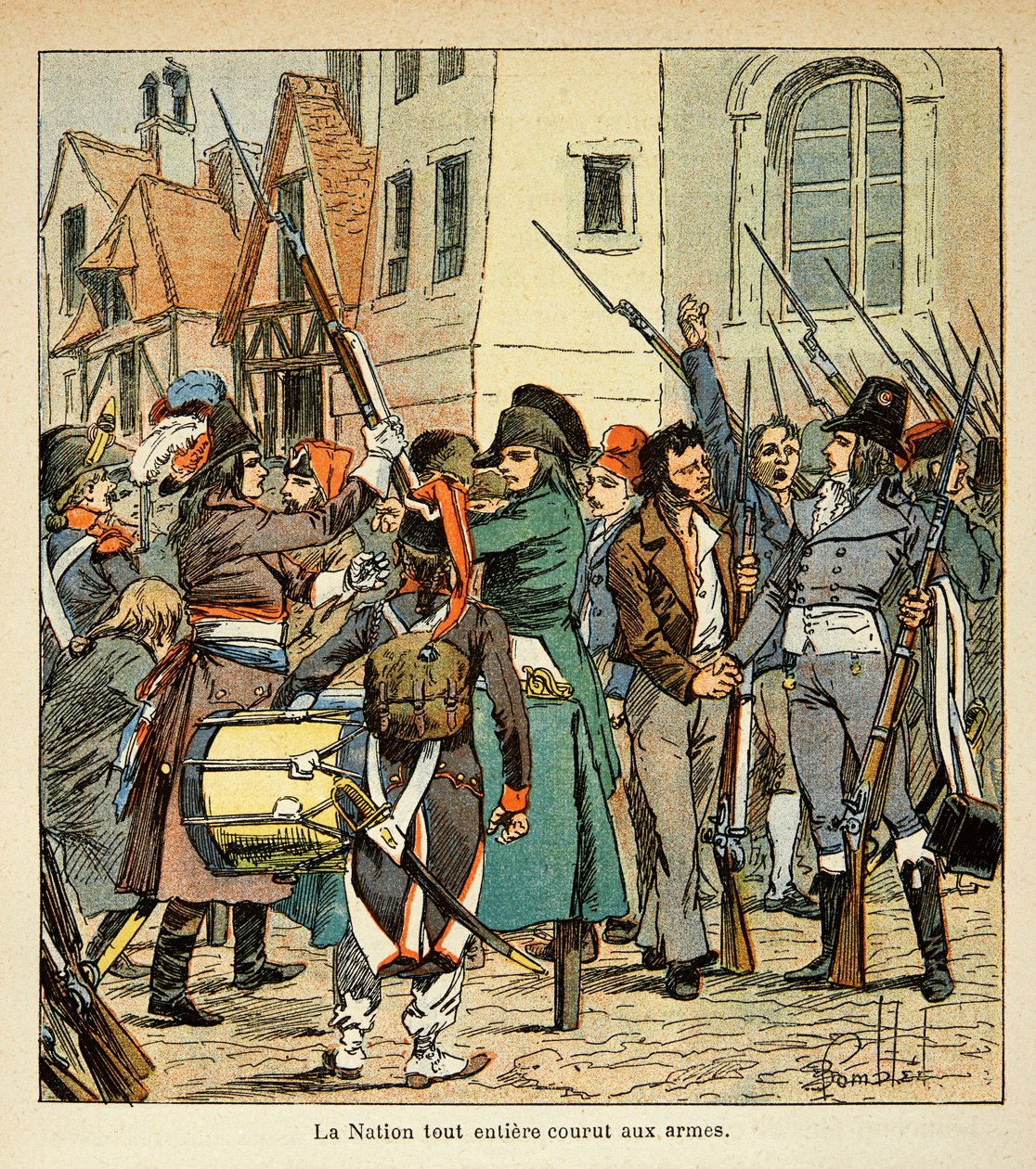 Illustration av Bombled Louis (1862-1927) från boken "The Memorial of Saint Helene" av greve Emmanuel de Las Cases (1766-1842): Hela nationen sprang till vapen mot engelsmännen, privat samling av Louis Charles Bombled