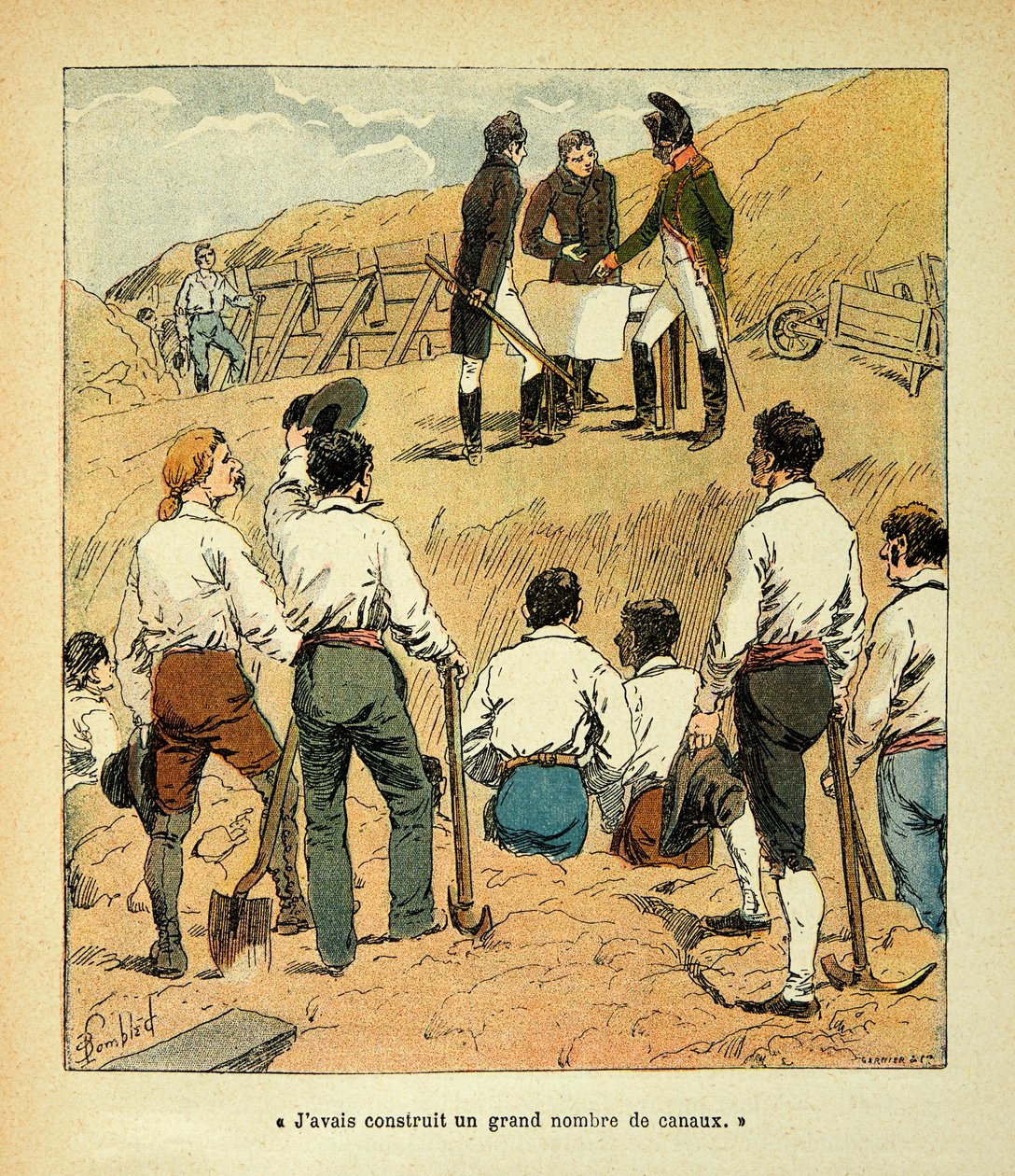 Illustration av Bombled Louis (1862-1927) från boken "The Memorial of Sainte Helene" av greve Emmanuel de Las Cases (1766-1842): Napoleon regisserade stora verk i Frankrike under sin regering, Collection Partial av Louis Charles Bombled