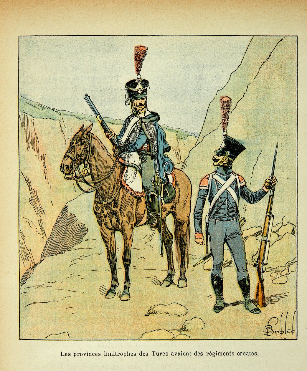 Illustration af Bombled Louis (1862-1927) fra bogen "The Memorial of St. Helene" af Grev Emmanuel de Las Cases (1766-1842): Provinserne, der grænser op til tyrkerne, havde kroatiske regimenter, Private Collectionswed av Louis Charles Bombled