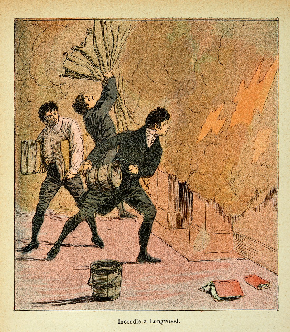 Illustration av Bombled Louis (1862-1927) från boken "The memorial se Sainte Helene" av greve Emmanuel de Las Cases (1766-1842): Fire a Longwood, Private Collection av Louis Charles Bombled