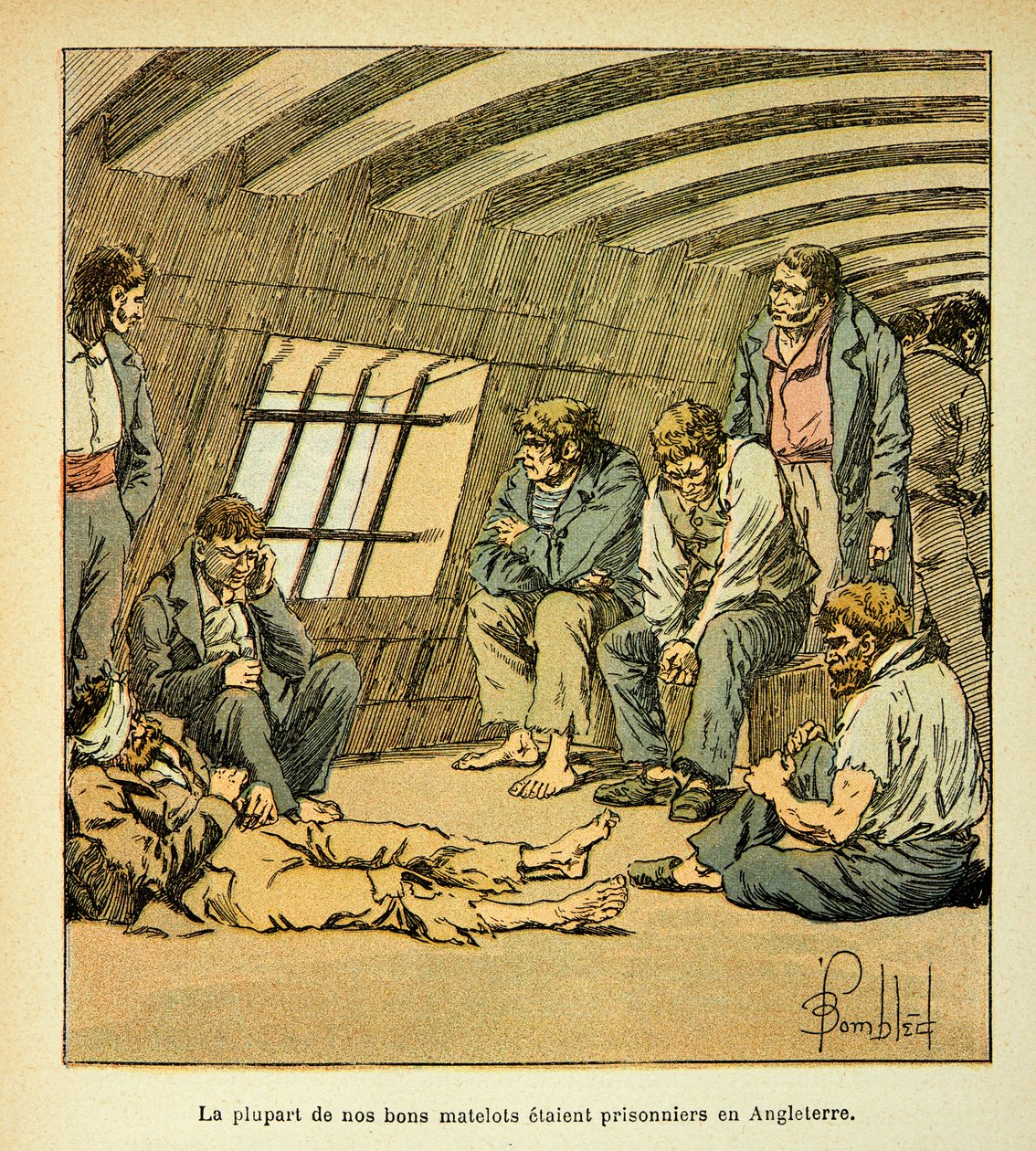 Illustration af Bombled Louis (1862-1927) fra bogen "The memorial se Sainte Helene" af Grev Emmanuel de Las Cases (1766-1842): Franske fanger på de engelske pontoner, Private collectionswed av Louis Charles Bombled