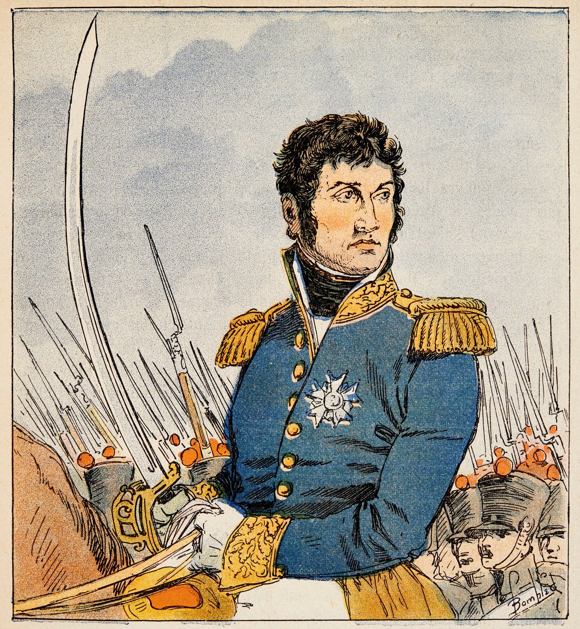 Illustration av den bombade Louis (1862-1927) från boken "The Memorial of Saint Helene" av greve Emmanuel de Las Cases (1766-1842): Porträtt av marechalen Jean Lannes (1769-1809), hertigen av Montebello, privat samling av Louis Charles Bombled