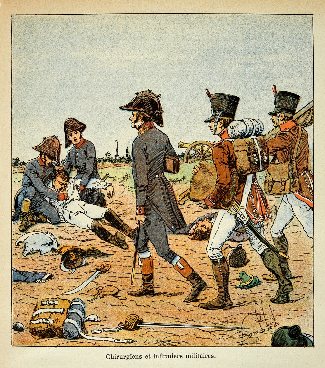 Illustration av den bombade Louis (1862-1927) från boken "The Memorial of Saint Helene" av greve Emmanuel de Las Cases (1766-1842): Porträtt av militärkirurger och sjuksköterskor i Great Armee, privat samling av Louis Charles Bombled