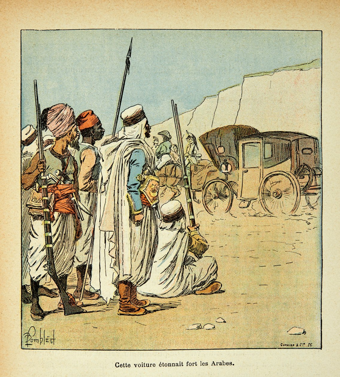 Illustration af den bombede Louis (1862-1927) fra bogen "The Memorial of Saint Helene" af Grev Emmanuel de Las Cases (1766-1842): Ekspedition til Egypten. Egyptere overrasket af franske besætninger, Private Collectionswed av Louis Charles Bombled